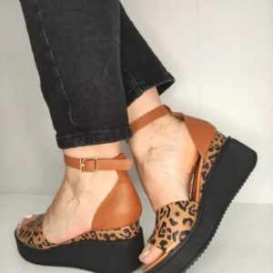 Sandale Casual Dama  018 1798 Maro Cu Leopard - Maro - Maro