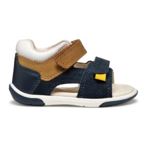 Sandale cu velcro si garnituri de piele intoarsa - Caramel/Bleumarin