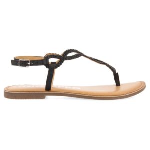Sandale de piele cu bareta separatoare - Negru