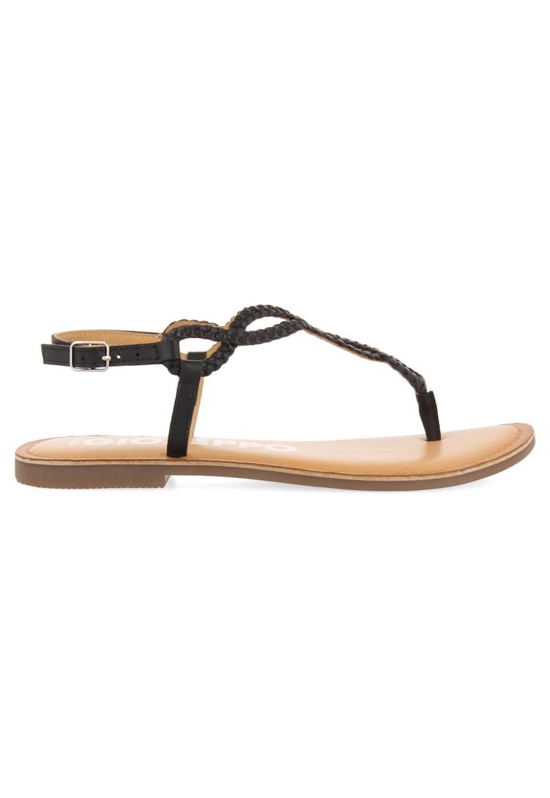 Sandale de piele cu bareta separatoare - Negru