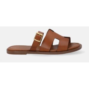 Papuci de piele cu bareta ajustabila cu catarama