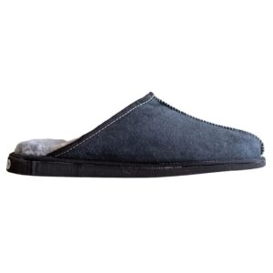 Papuci barbati lana naturala - piele - albastru - talpa din cauciuc - set de interior-exterior -