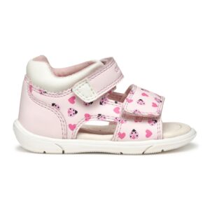 Sandale de piele ecologica cu velcro si model - Roz deschis