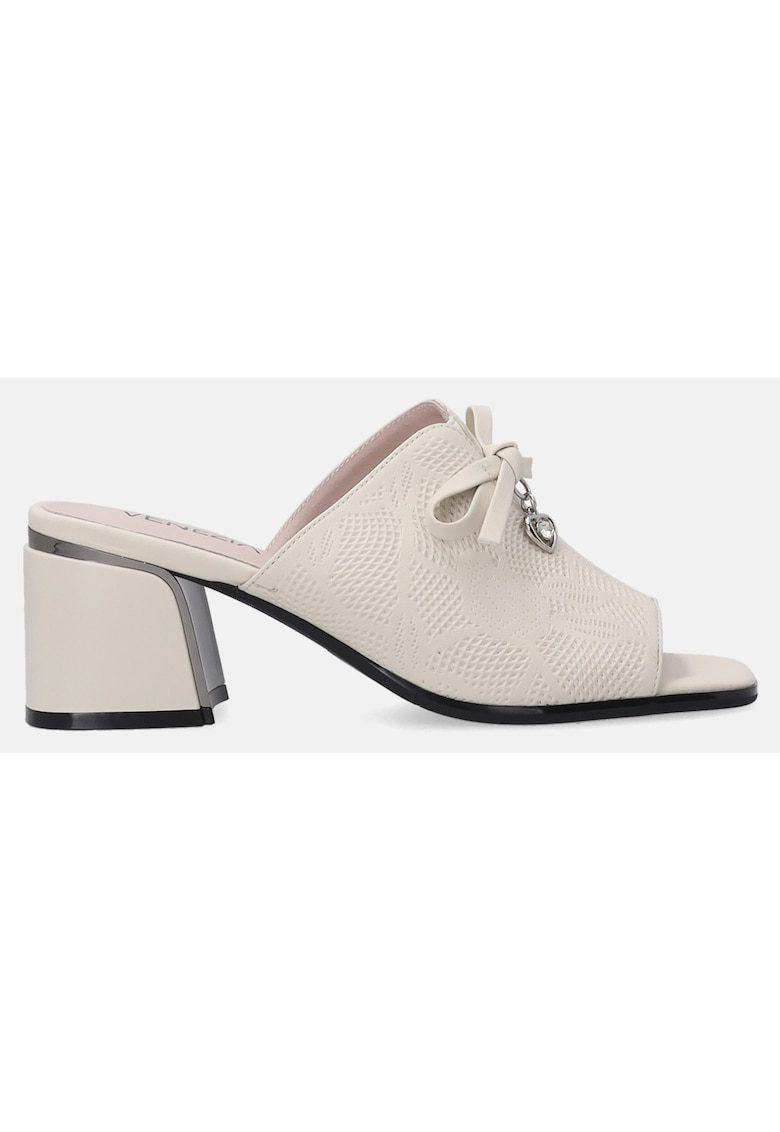 Pantofi din piele cu aspect texturat si toc masiv