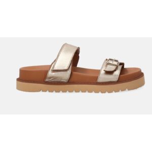 Papuci din piele cu catarama si bareta cu inchidere velcro
