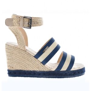 Sandale-espadrile din material textil - Bej/Bleumarin