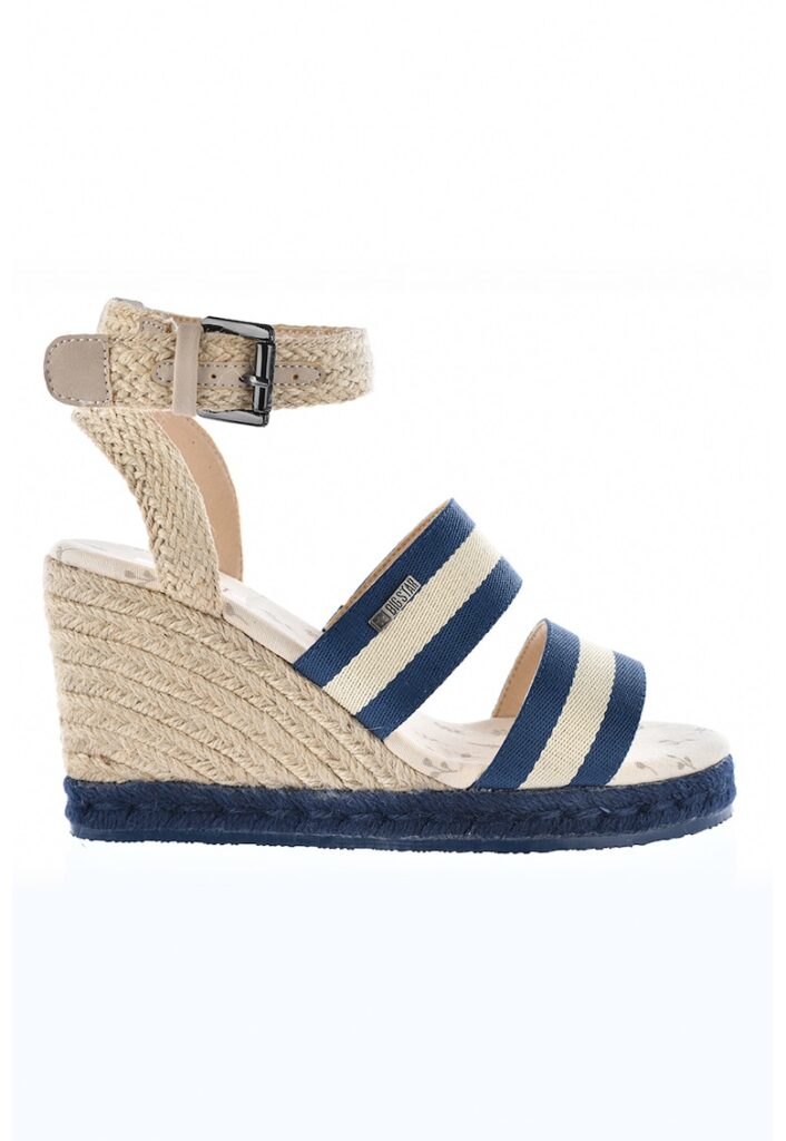 Sandale-espadrile din material textil - Bej/Bleumarin