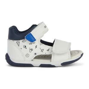 Sandale din piele ecologica cu inchidere velcro - Alb/Albastru