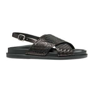 Sandale slingback din piele cu aspect tesut - Negru