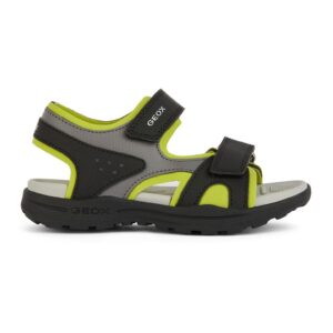 Sandale de piele ecologica si material textil Vaniett - Negru/Verde lime