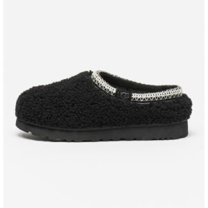 Papuci din piele de oaie cu captuseala din amestec de lana Tasman Maxy Curly - Negru