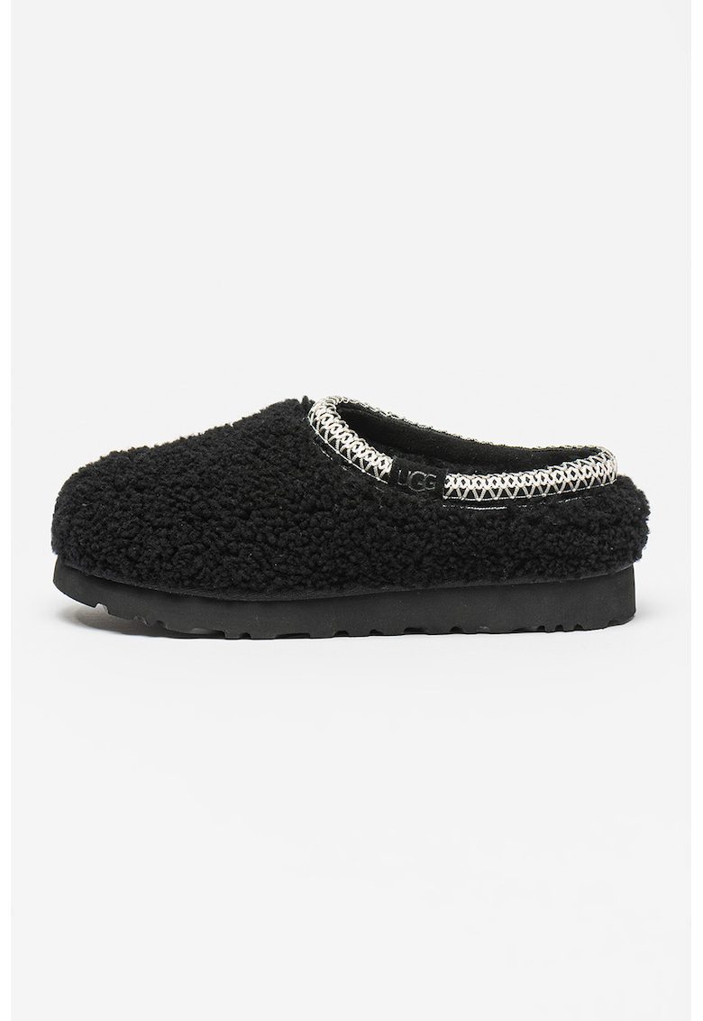 Papuci din piele de oaie cu captuseala din amestec de lana Tasman Maxy Curly - Negru