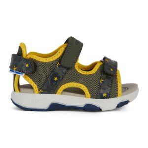 Sandale din material textil si piele ecologica - Galben/Kaki