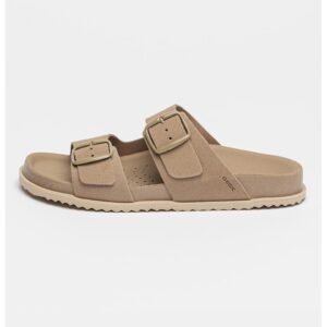 Papuci de piele intoarsa cu catarame Sandybett - Maro taupe