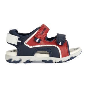 Sandale de piele cu logo - Rosu/Alb/Bleumarin