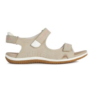 Sandale de piele ecologica cu velcro - Maro taupe deschis