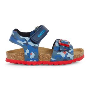 Sandale din piele ecologica cu model - Rosu/Bleumarin