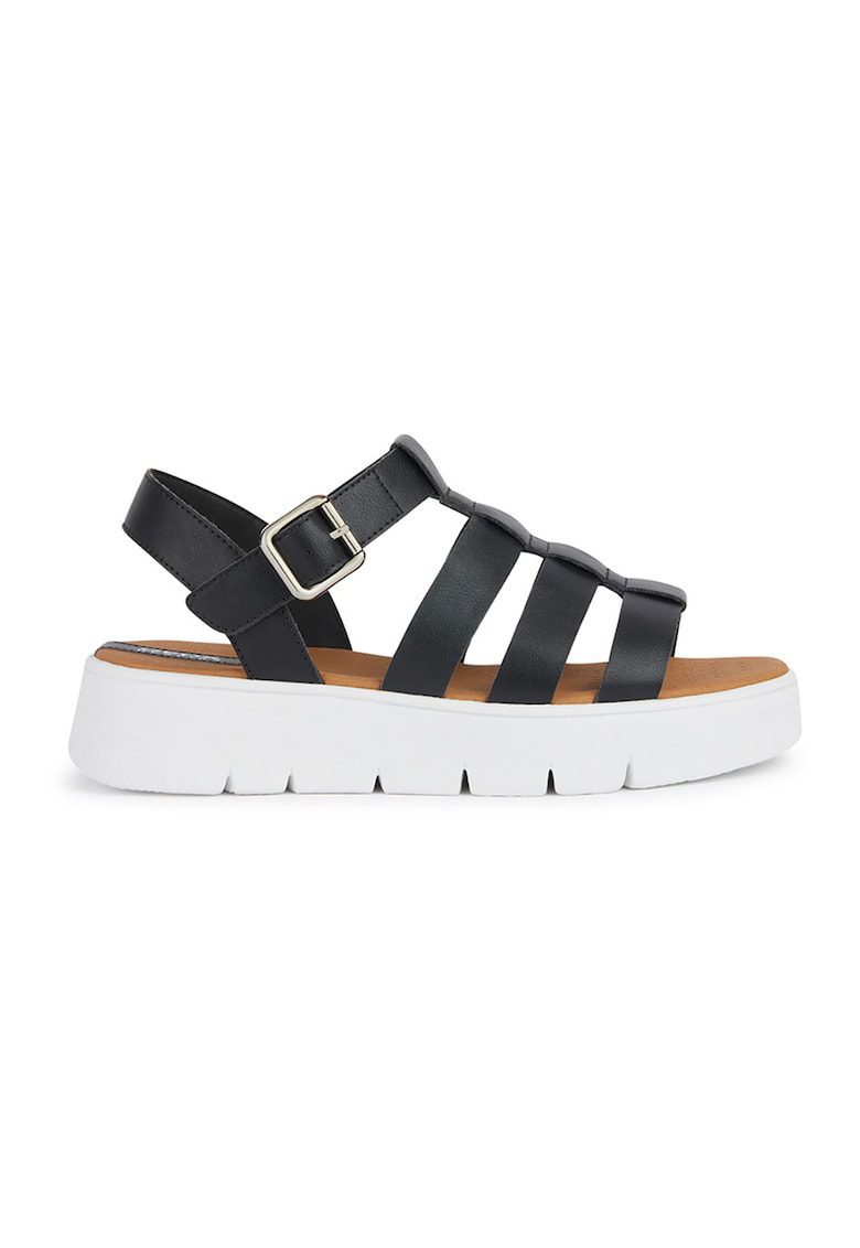 Sandale din piele ecologica cu talpa wedge - Negru