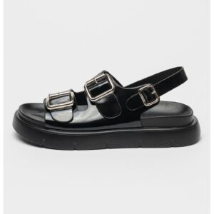 Sandale slingback de piele lacuita - Negru
