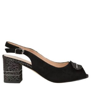 Pantofi eleganti - dama - K360070A negru - piele intoarsa - cu toc - Negru