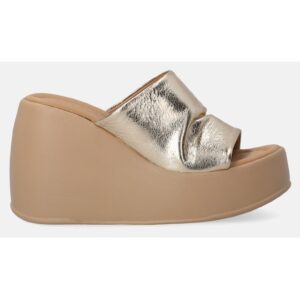 Papuci cu platforma - din piele - cu aspect metalizat