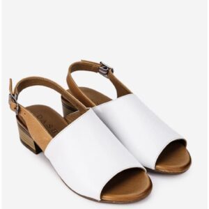Sandale dama din piele alba cu bareta maro