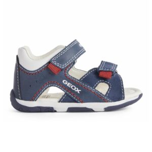 Sandale de piele si piele intoarsa cu velcro - Rosu/Alb/Bleumarin