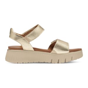 Sandale wedge de piele cu velcro - Auriu