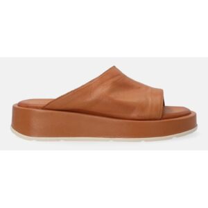 Papuci din piele cu decupaj si talpa wedge