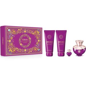 Set cadou Versace Dylan Purple, Apa de Parfum, Femei (Continut set: 100 ml Apa de Parfum + 5 ml Apa de Parfum + 100 ml Gel de dus + 100 ml Lotiune de corp)