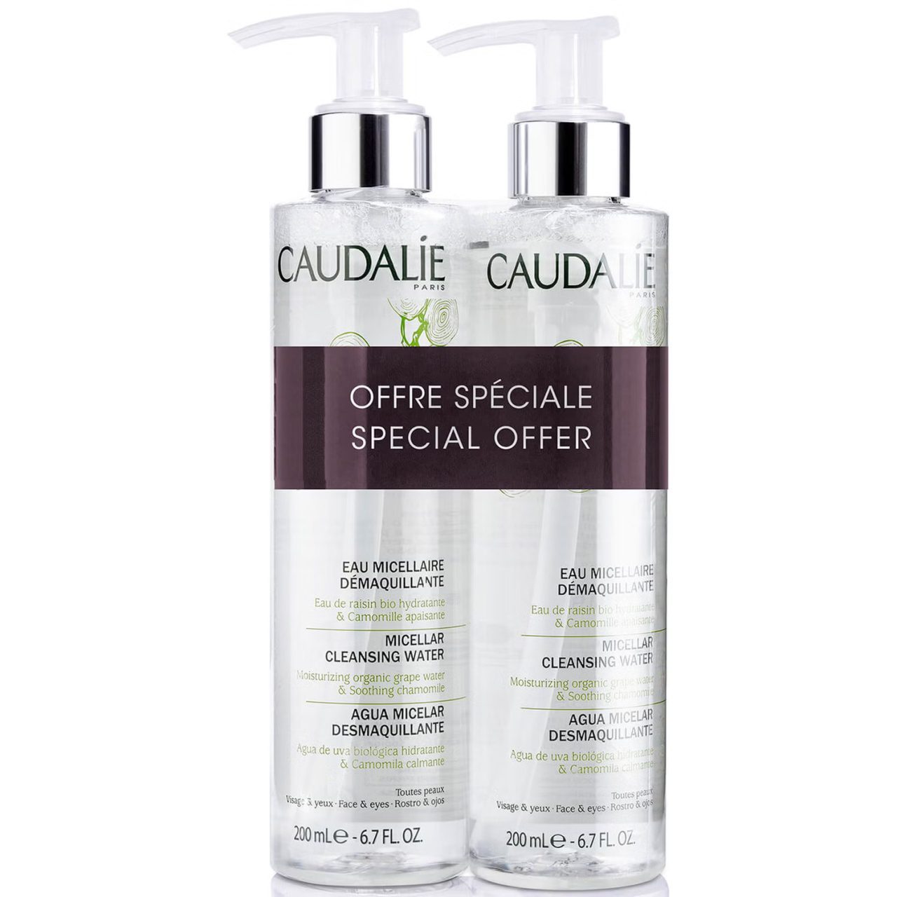 Set Duo Caudalie, Apa Micelara Demachianta, pentru toate tipurile de ten, 2 x 200 ml