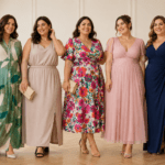 Portret elegant de grup feminin, cu forme plinute, imbracate in rochii potrivite siluetelor