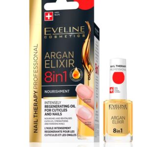 Ulei pentru unghii si cuticule, Eveline Cosmetics, elixir 8 in 1 cu ulei de argan, 12 ml