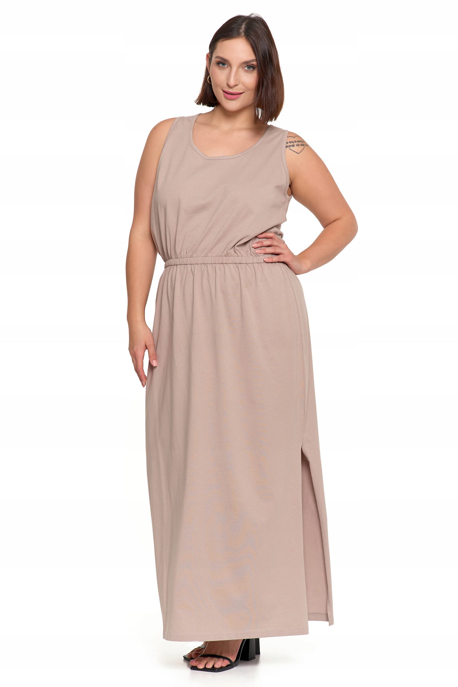 Rochie maxi dama Moraj, eleganta, bumbac, bej