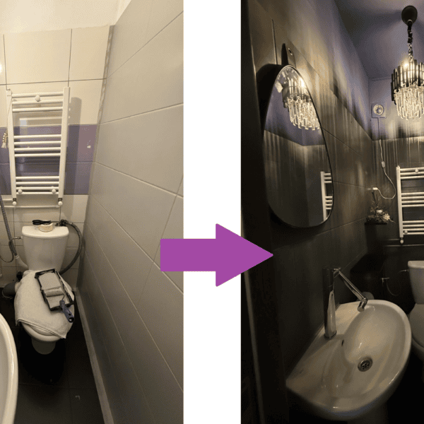 Baie mică de serviciu înainte și după renovarea cu buget redus