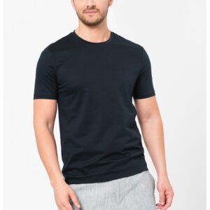 Tricou de bumbac cu decolteu la baza gatului Tessler - Bleumarin