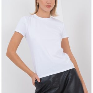 Tricou de bumbac cu decolteu la baza gatului - Alb