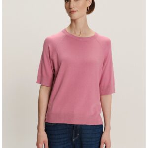 Pulover tricotat fin cu maneci raglan - Roz