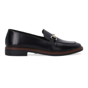Mocasini de dama din piele cu catarama aurie - Negru