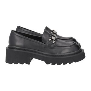 Pantofi loafer de piele cu detaliu metalic - Negru