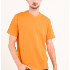 Tricou uni cu decolteu in V - Portocaliu pal