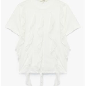 Tricou din bumbac cu garnituri cu volane - Alb