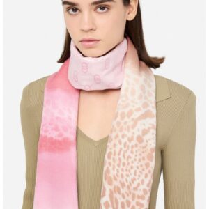 Esarfa cu logo si animal print - Negru/Bej