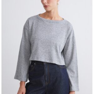 Pulover crop striat - Gri deschis