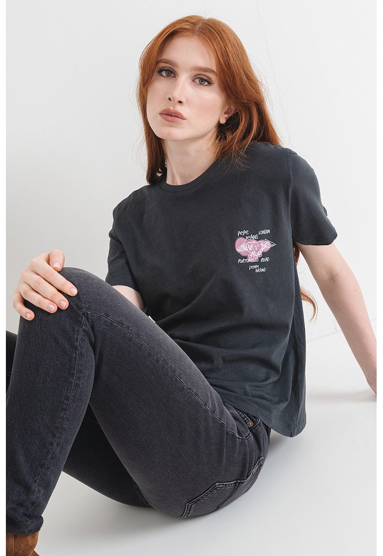 Tricou de bumbac Babs - Gri inchis melange/Roz prafuit