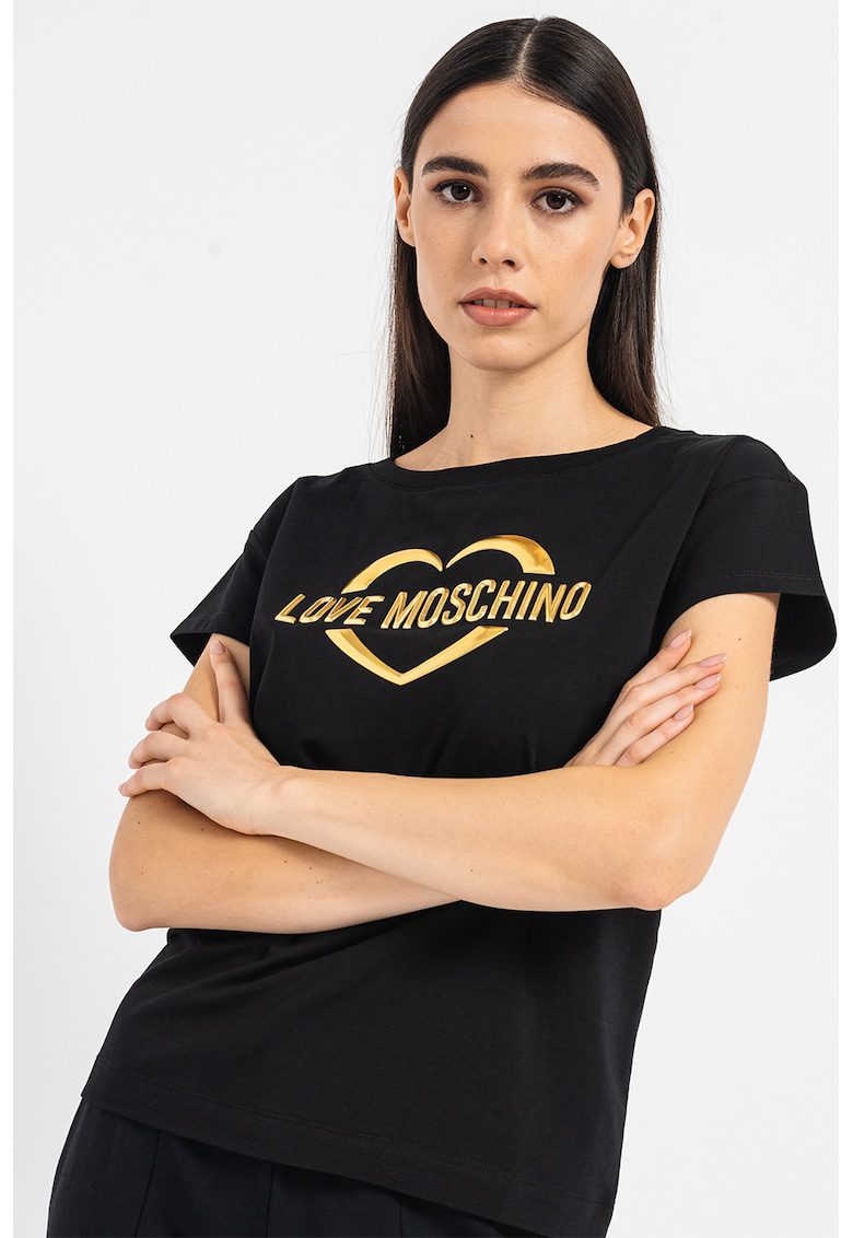 Tricou cu imprimeu logo laminat - Auriu/Negru