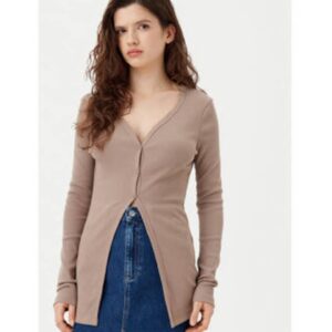 Cardigan dama -  bej - bumbac/elastan -