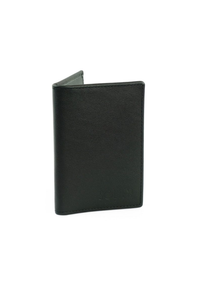 Portofel pentru carduri din piele naturala SW45 negru 11x8 cm