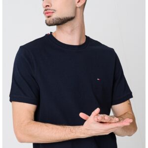 Tricou din amestec de bumbac organic si logo discret brodat - Rosu/Alb/Bleumarin