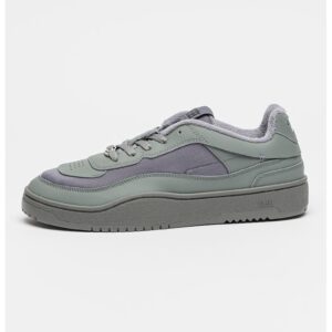 Pantofi sport low-cut cu varf oval si segmente din piele - Gri cenusiu